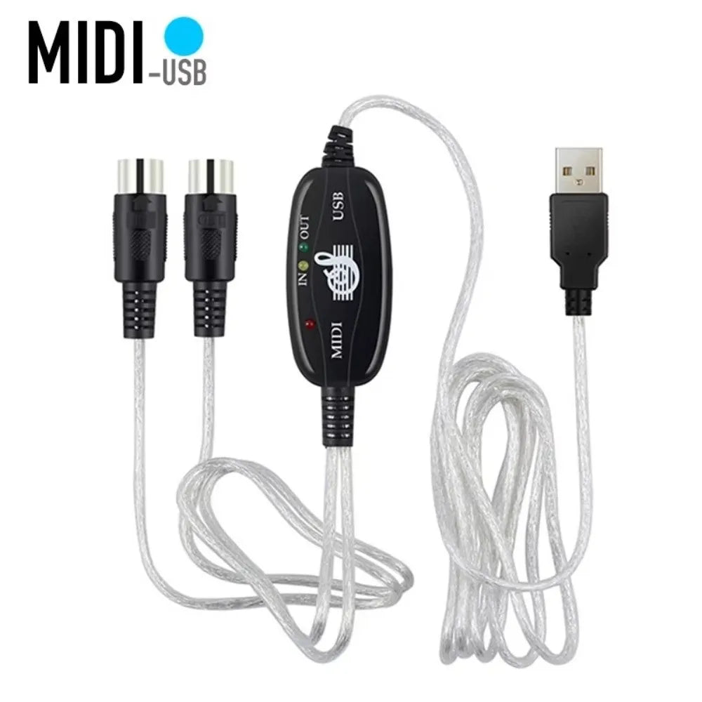 Black midi to usb converter portable keyboard with silver cables and midi interface cable for supplies midi adapter use