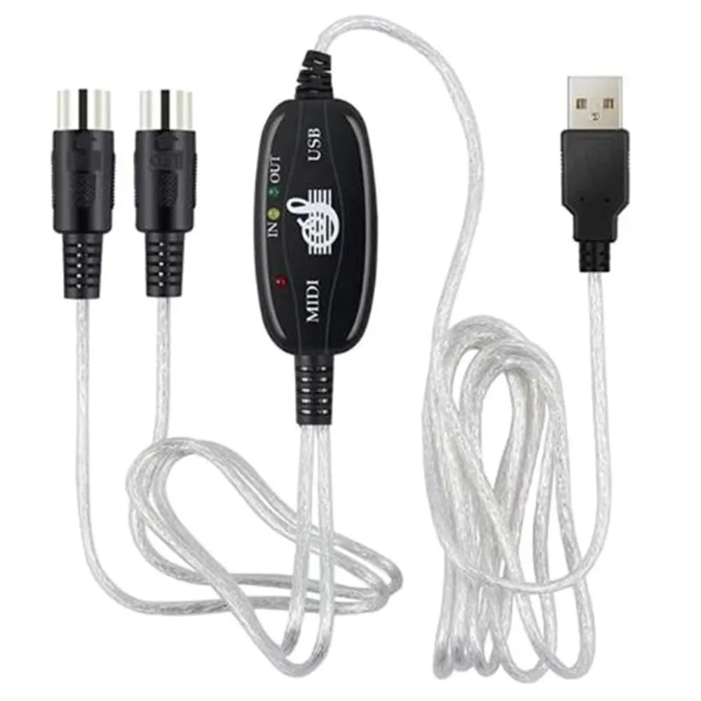 Black midi interface cable with silver connectors and transparent braided cables for converter portable keyboard supplies midi adapter