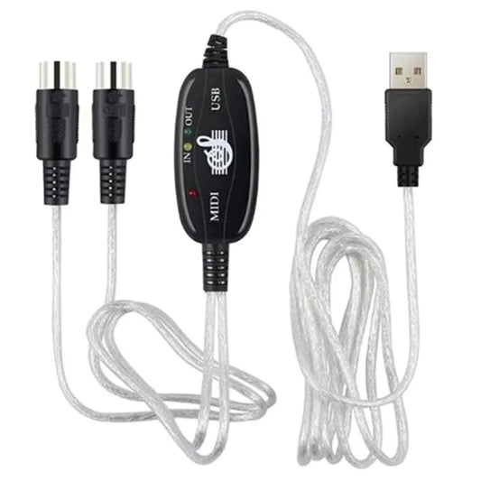 Black midi interface cable with silver connectors and transparent braided cables for converter portable keyboard supplies midi adapter