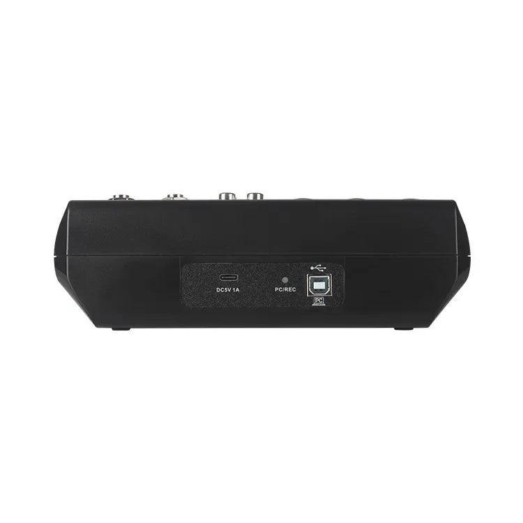 Black pro audio equipment sound card mixing console mixer with usb-c and 3.5mm input jacks for computer recording