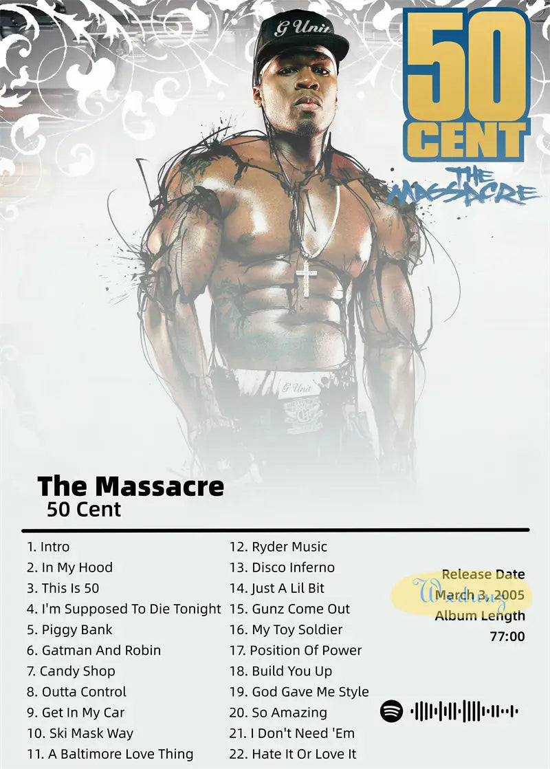 50 cent american hit hip hop rapper music poster album cover canvas print featuring stylized 50 cent illustration