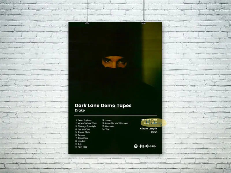 Black canvas music poster album featuring hip hop rapper drake dark lane demo tapes for living room decor