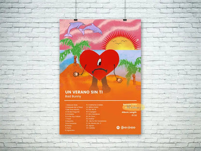 Vibrant orange 50 cent american hit hip hop rapper music poster album featuring a cartoon heart on a tropical island