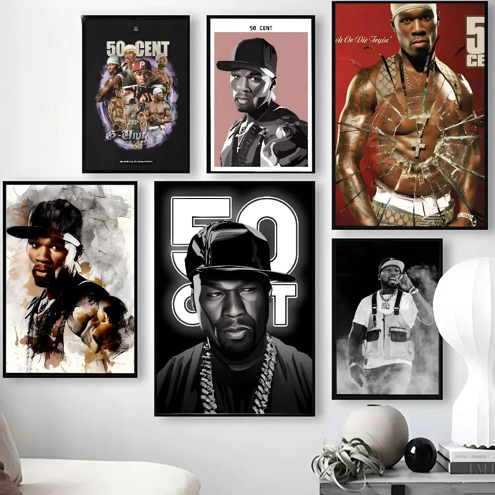 Set of six framed 50 cent american hit hip hop rapper music posters on paper print for home living room decor