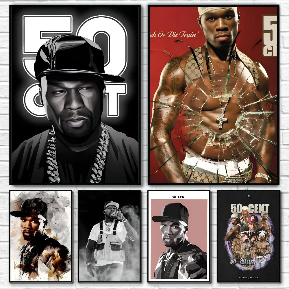 Set of six cent american hit themed paper print home posters featuring hop rapper music designs for wall decor