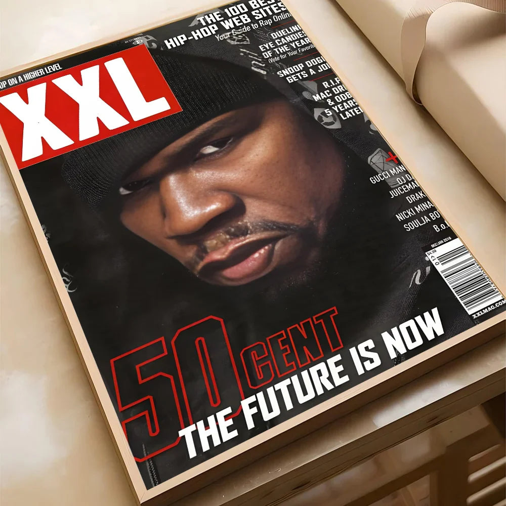 Xxl magazine cover paper print home featuring 50 cent american hit in black beanie with bold red and white text