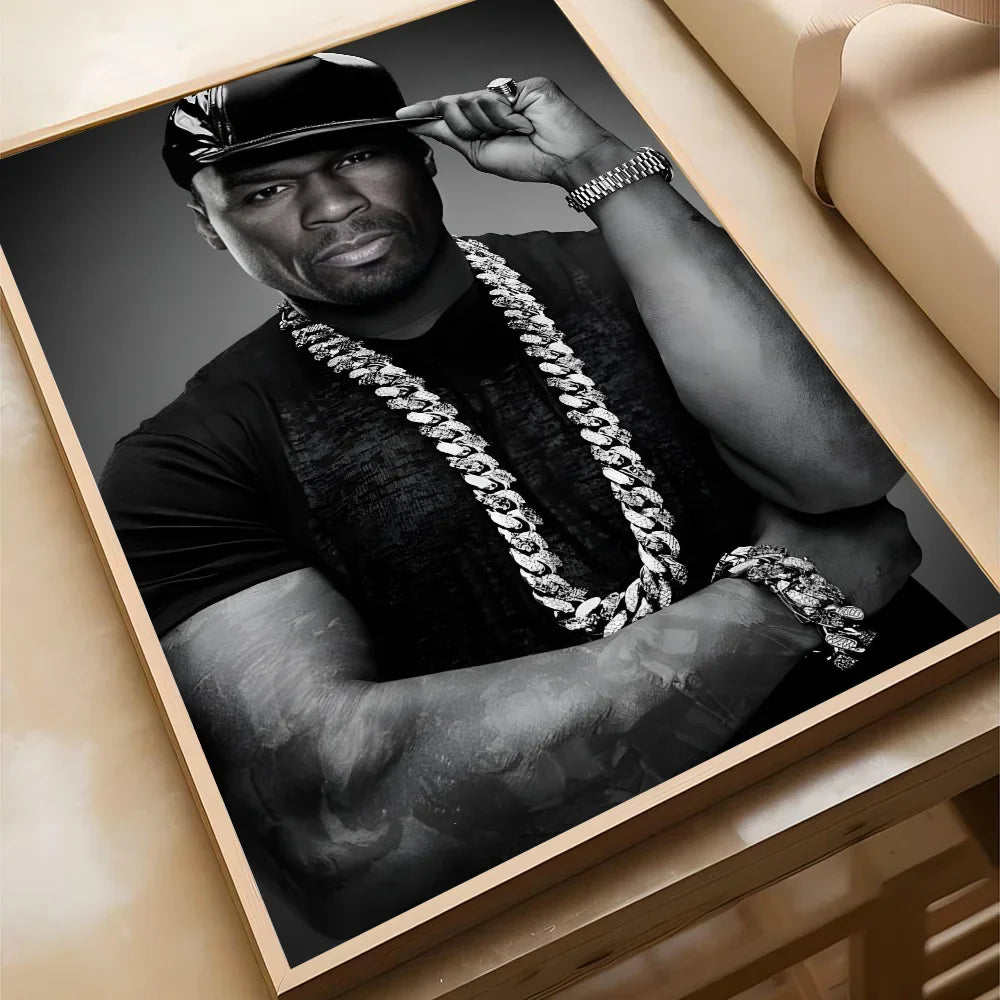 Black-and-white paper print home portrait of 50 cent american hit hip hop rapper music for living room decor