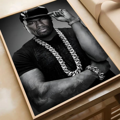 Black-and-white paper print home portrait of 50 cent american hit hip hop rapper music for living room decor