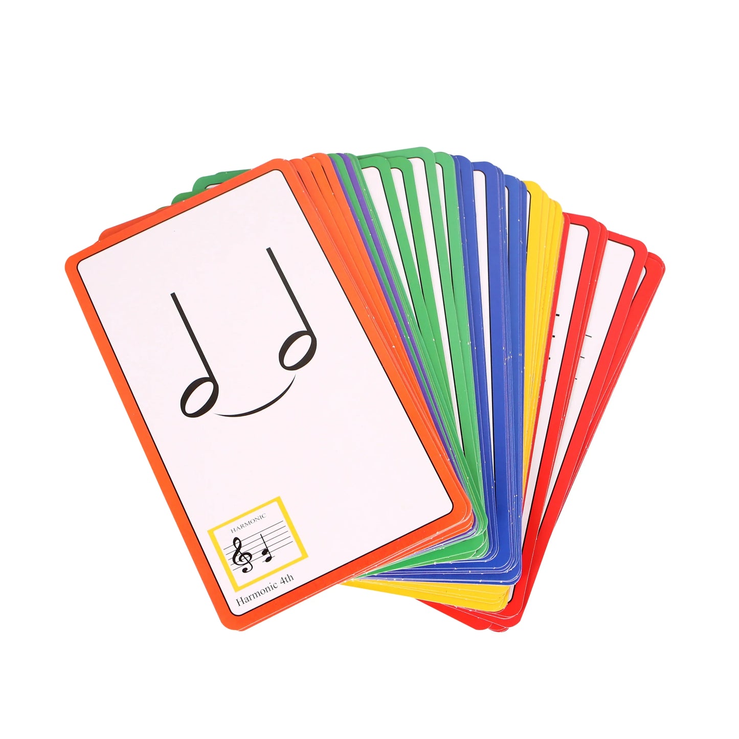 A set of colorful plastic-backed music study flash cards featuring music symbols and syllable names education