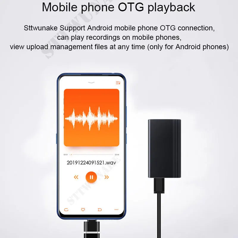 Black rectangular usb otg adapter with cable for android mobile used with magnet small digital voice activated recorder