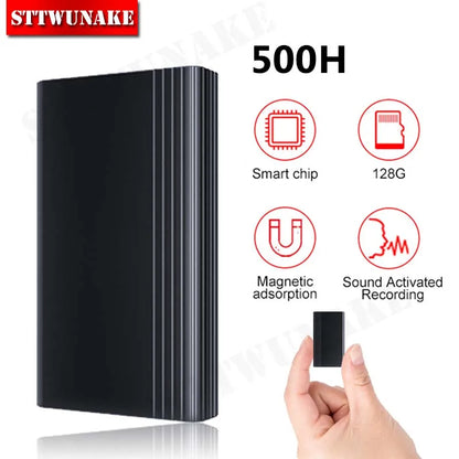 Black sttwunake 500h voice activated recorder with vertical ridged design and built-in magnet small digital audio device
