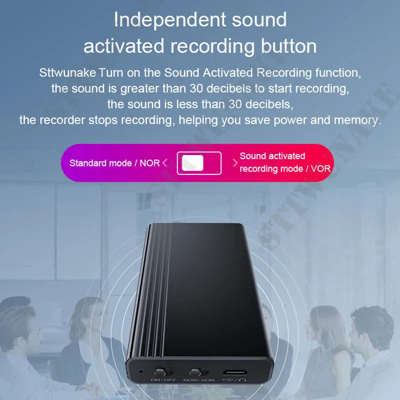 Black rectangular sttwunake voice activated recorder with ribbed texture and multiple ports magnet small digital audio device