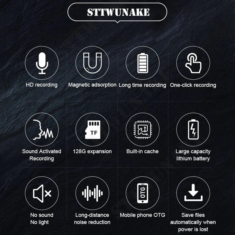 Sttwunake small digital audio voice activated recorder with built-in magnet 128g expansion and large capacity battery