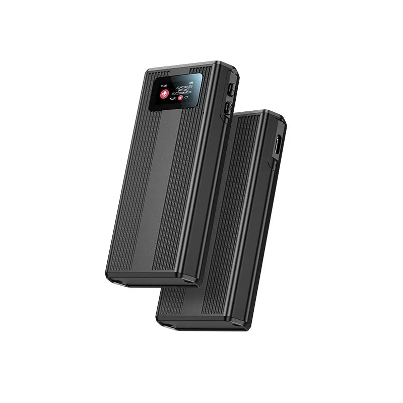 Black rectangular 500hrs sound activated voice recorder espia with textured ridges and digital display for portable magnet use