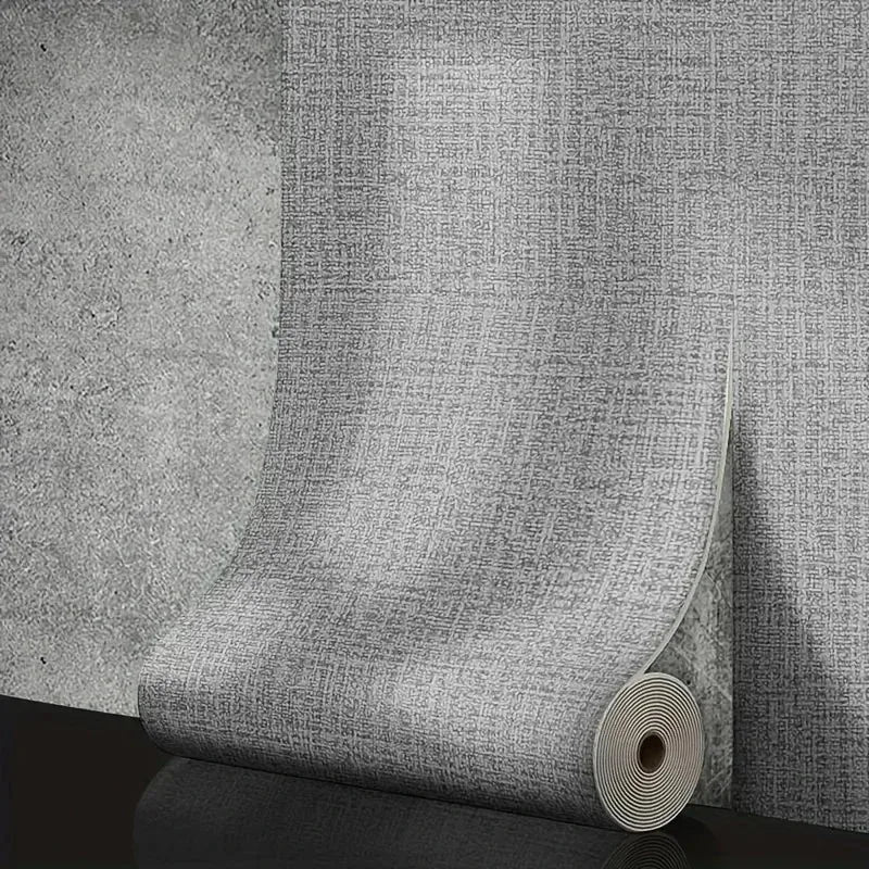 Gray textured self-adhesive foam wall panel roll with subtle woven pvc pattern for living room decor and soundproofing