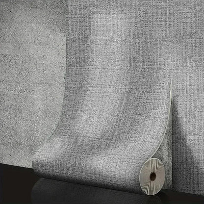 Gray textured self-adhesive foam wall panel roll with subtle woven pvc pattern for living room decor and soundproofing