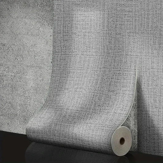 Gray textured self-adhesive foam wall panel roll with subtle woven pvc pattern for living room decor and soundproofing