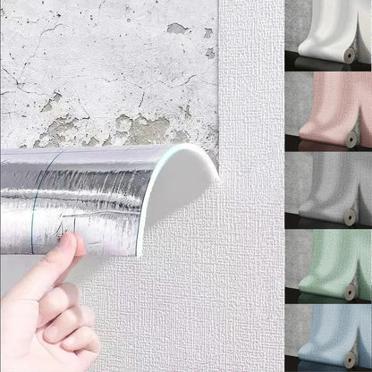 Silver metallic textured self-adhesive foam wall panel with 3d linen pvc texture peeled from wall for living room decor