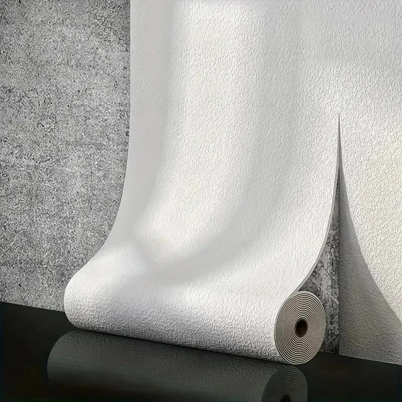A white textured self-adhesive foam wall panel with 3d linen pvc texture for living room decor and soundproofing