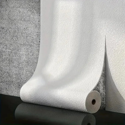 A white textured self-adhesive foam wall panel with 3d linen pvc texture for living room decor and soundproofing