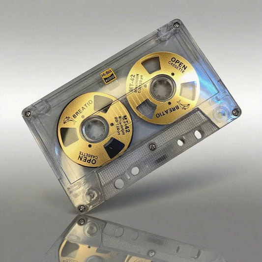 Clear plastic 50min audio cassette with gold colorful metal reel and hiFi music tape for Walkman recorder use
