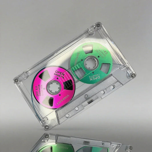 Clear plastic 50min audio cassette with vibrant pink and green metal reel hifi blank tape for Walkman recorder