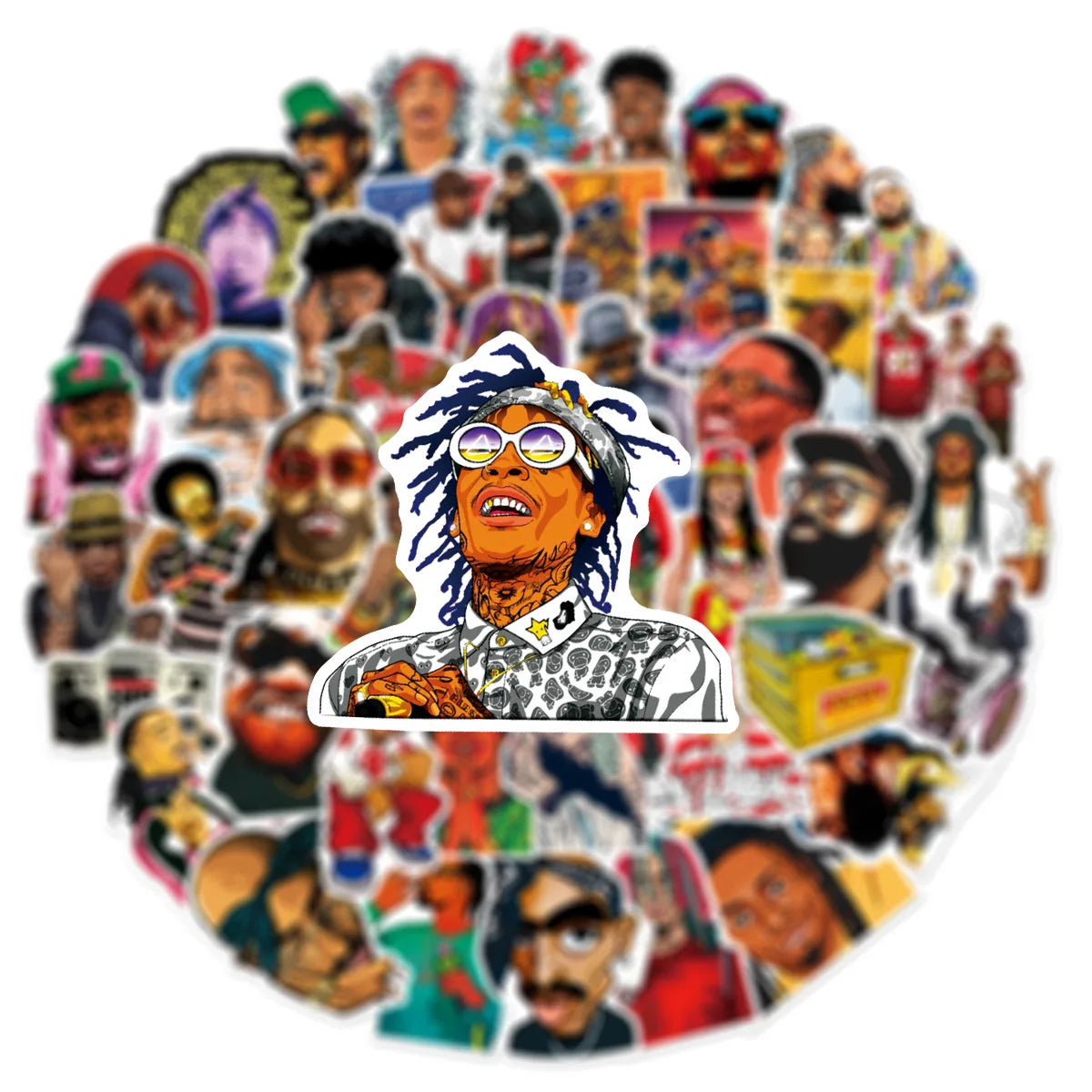 A vibrant cartoon-style cool dj rap sticker with a man in dreadlocks for diy scrapbooking phone and skateboard waterproof decals