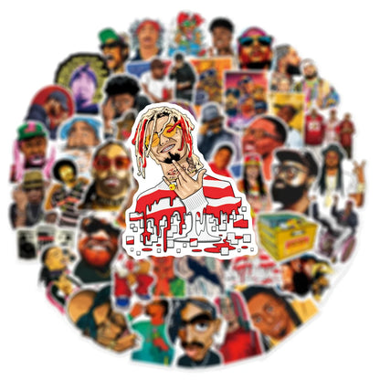 A vibrant cool dj rap sticker featuring a rapper with red and blonde dreadlocks for diy scrapbooking phone and skateboard waterproof decals
