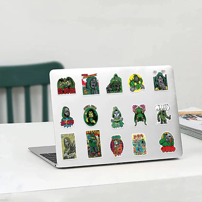 Silver laptop decorated with colorful green rapper mf doom graffiti diy skateboard luggage laptop guitar stickers