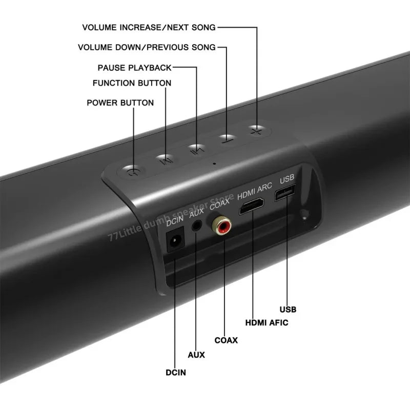 Black 50w sound bars sound bar speaker with aux hdmi arc ports featuring control buttons and modern sleek design