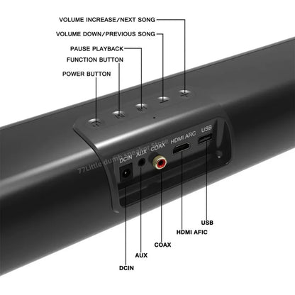 Black 50w sound bars sound bar speaker with aux hdmi arc ports featuring control buttons and modern sleek design