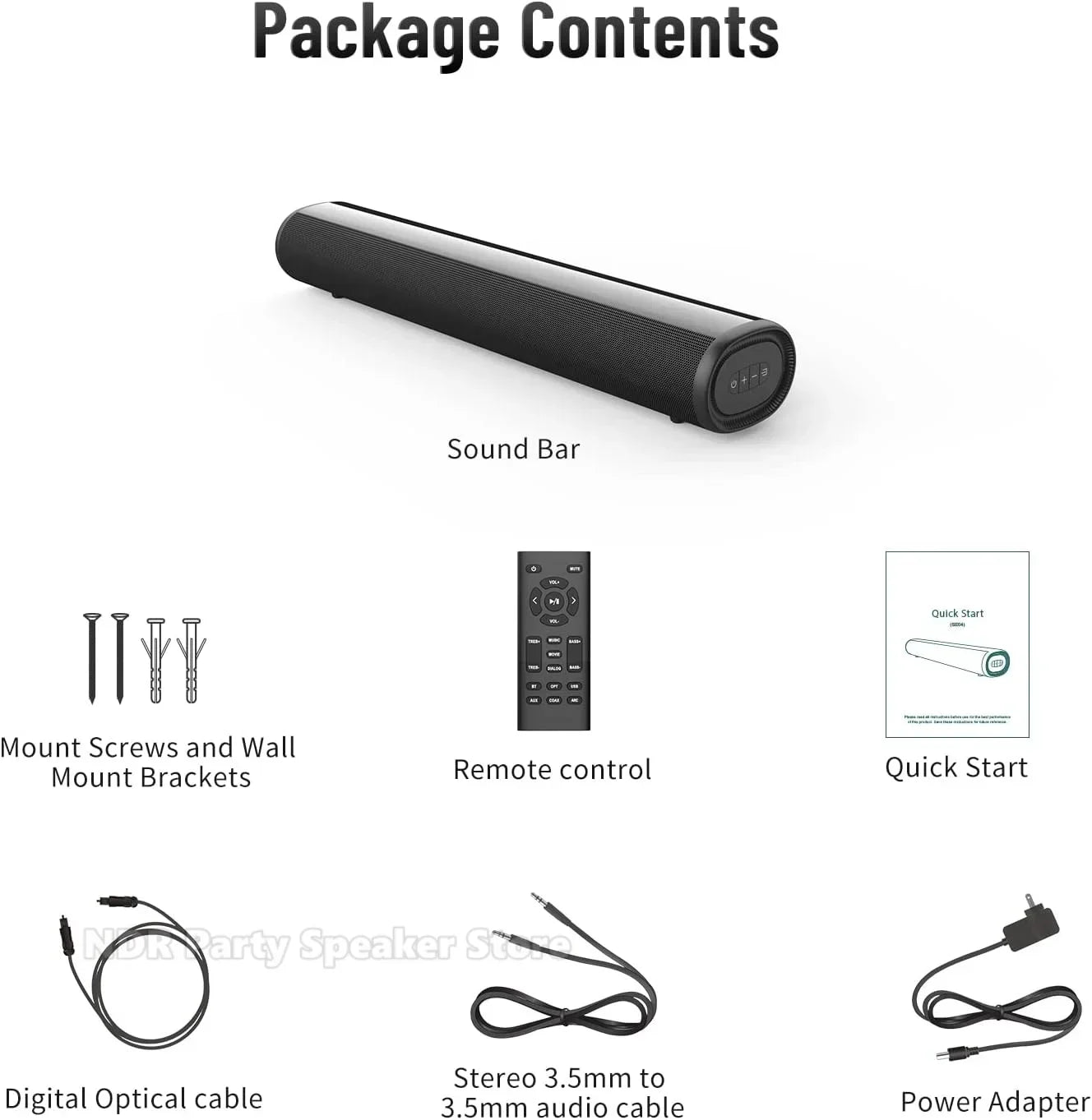Black 50w soundbar with sleek textured surface for home theater surround hdmi bluetooth optical aux connection