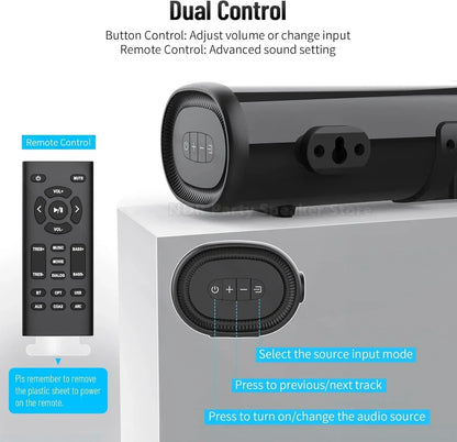 Black 50w soundbar with matte finish dual control buttons for volume and source for home theater surround hdmi bluetooth optical