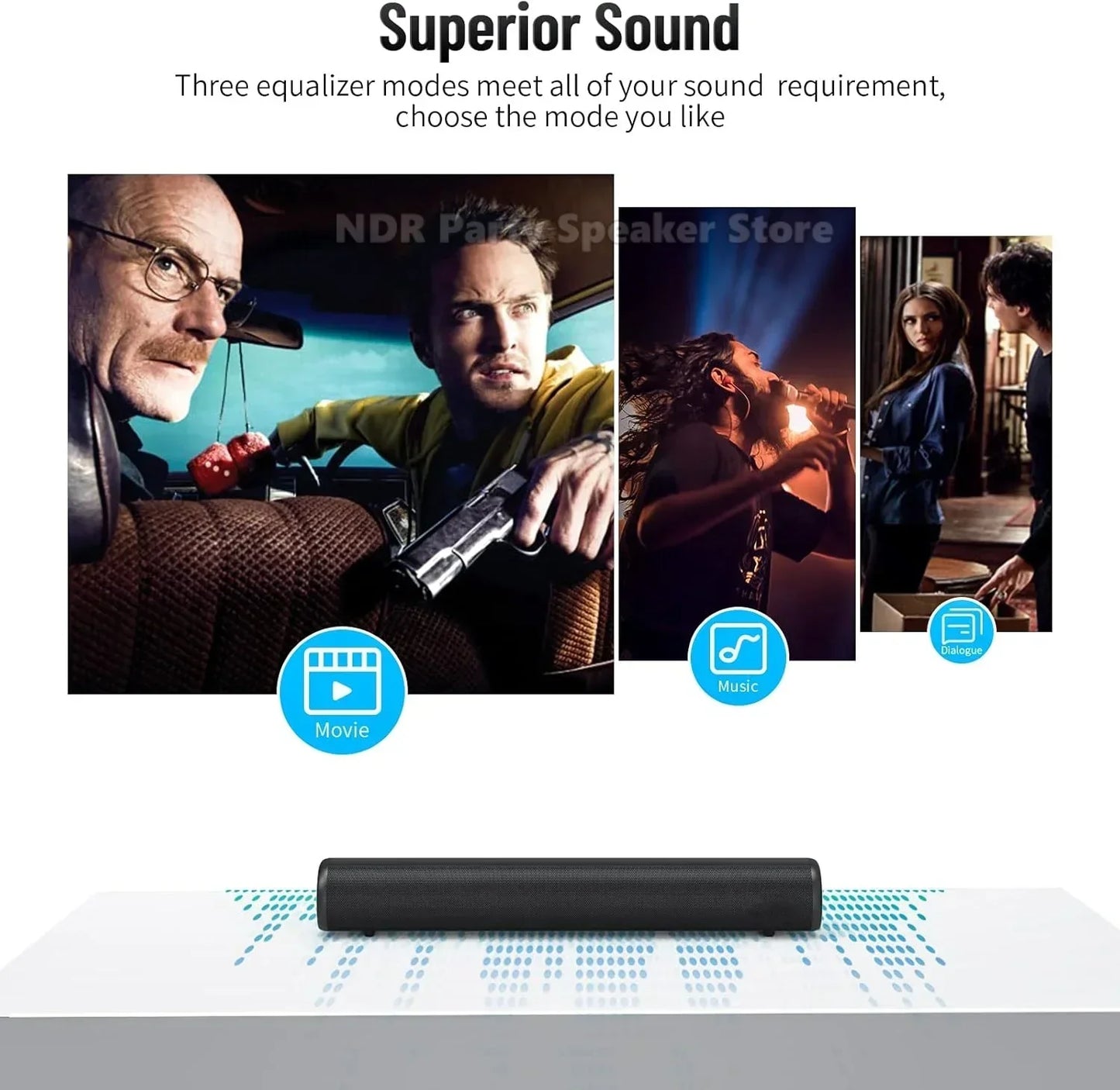 Black 50w soundbar with sleek minimalist design for home theater surround with hdmi bluetooth optical aux connections