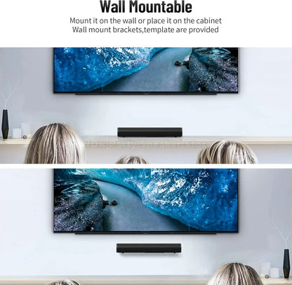 Black sleek 50w soundbar with hdmi bluetooth optical connections for home theater surround sound system placement