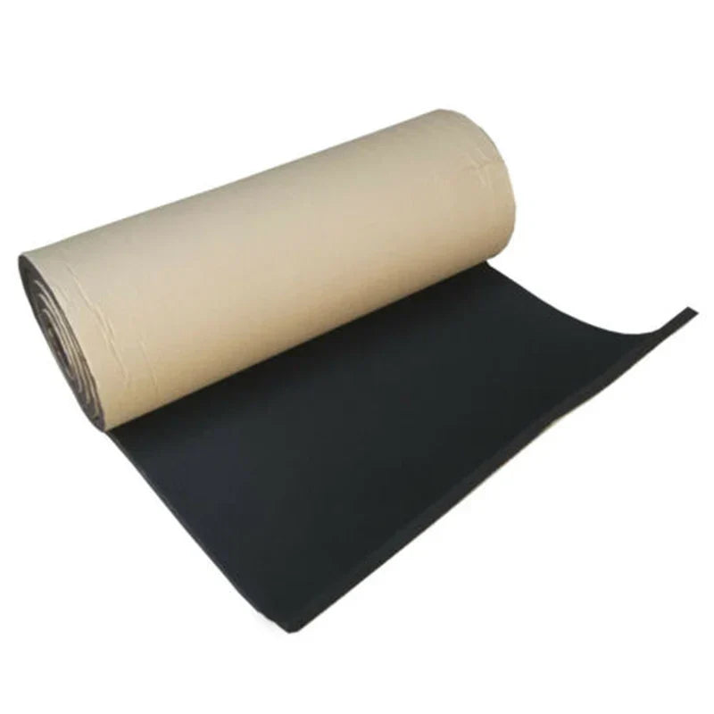 Black foam insulation roll with beige cardboard core for car soundproof deadening and insulation warm foam pad