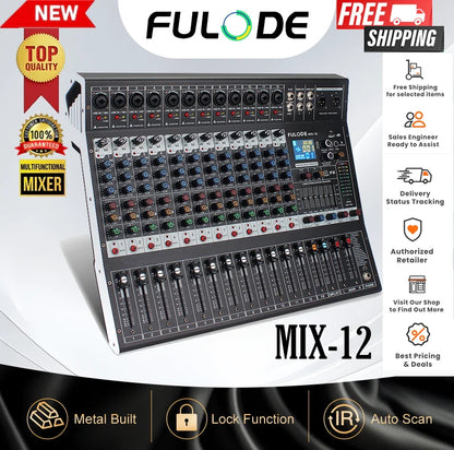 FULUODE 7/8/12/16 channel Bluetooth studio audio mixer with 99-bit DSP digital processor USB MP3 player XLR microphone jack and