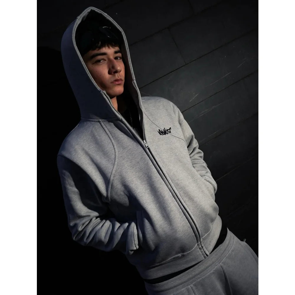 European and American style design, street clean fit, versatile, loose and fashionable, men's hip-hop style, niche gray hoodie