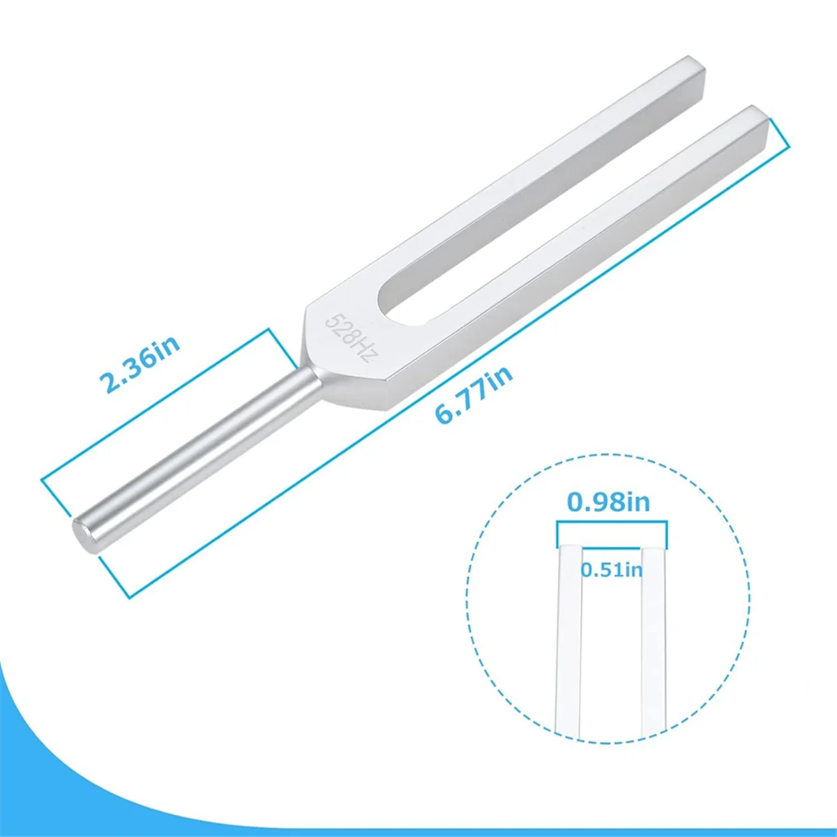 Silver 528 hz tuning fork made of aluminum alloy with sleek polished finish for musical instrument meditation and relaxation