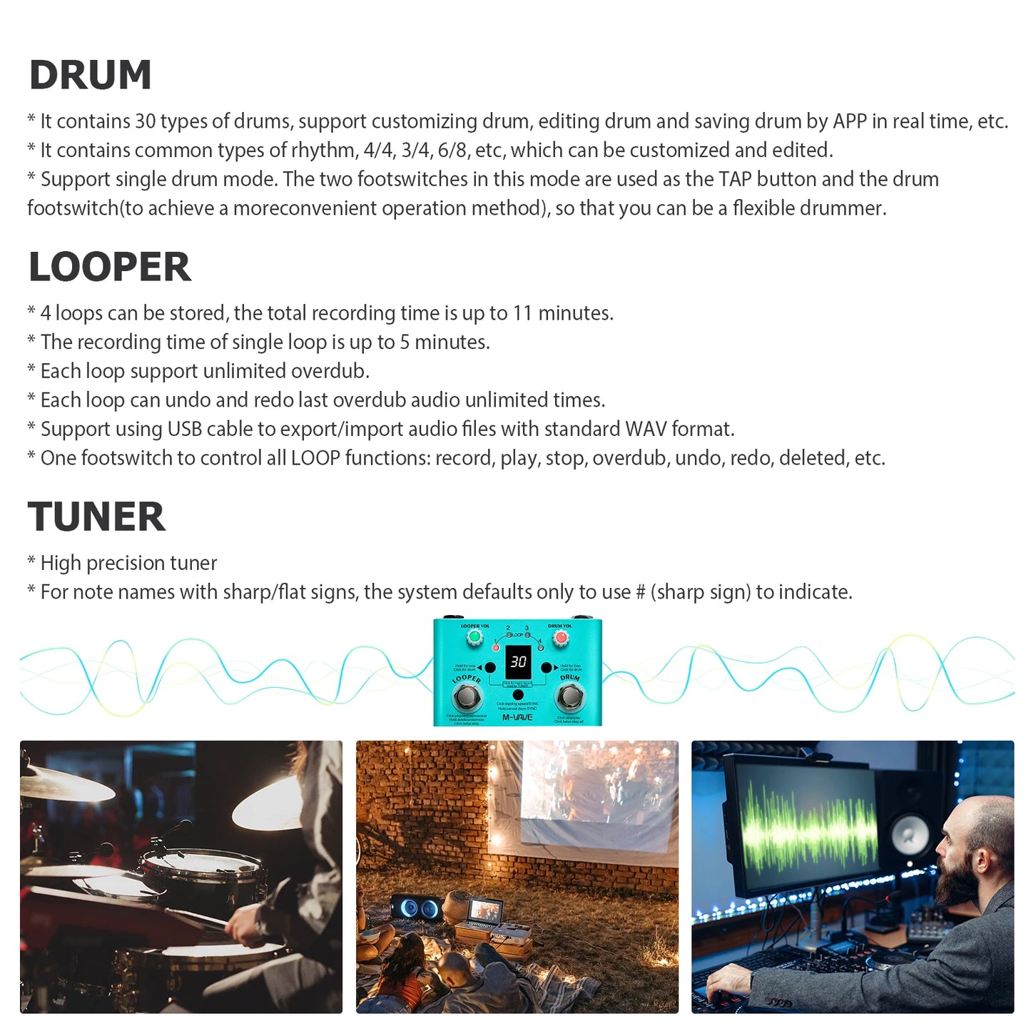 Double Footswitch Looper Pedal Looper M-VAVE LOST TEMPO Effect Pedal Drum & Looper Effector Mini 2-in-1 Looper & Drum Machine