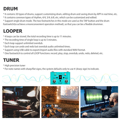 Double Footswitch Looper Pedal Looper M-VAVE LOST TEMPO Effect Pedal Drum & Looper Effector Mini 2-in-1 Looper & Drum Machine