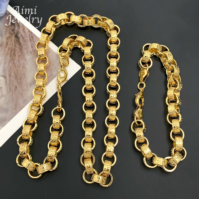 Hip Hop Original Long Linked Chain Golden Choker for Man Top Quanlity Jewelry Set Necklace Bracelet Jewellery Sets Party Gift