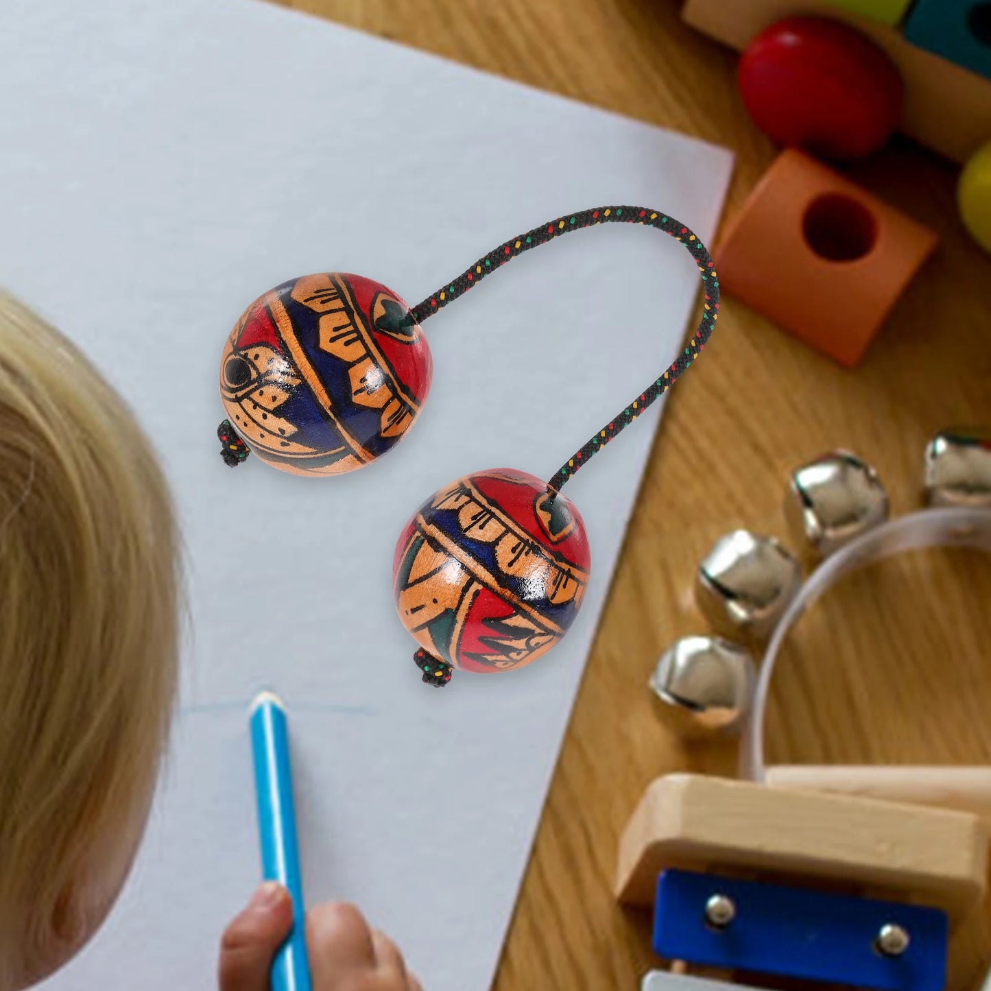 Aslatuas Hand Painted Wooden African Rhythmic Balls Kashaka Shaker Percussion Instrument for Party Music