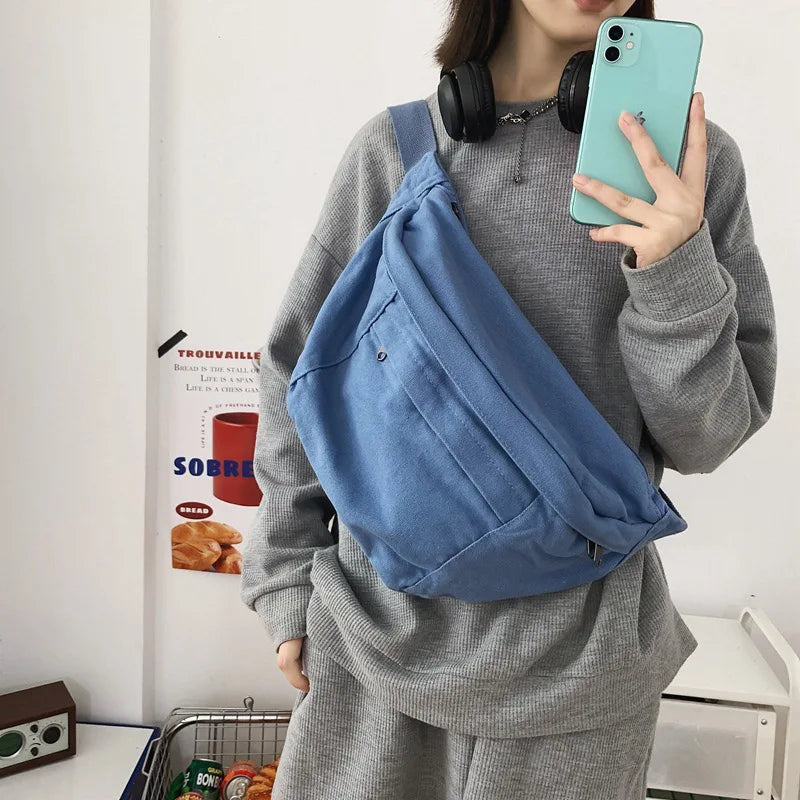 Fashion simple Waist Bags Unisex Canvas Chest packs Phone Pack Street Hip hop Belt Bag Large capacity Ladies Crossbody Chest Bag