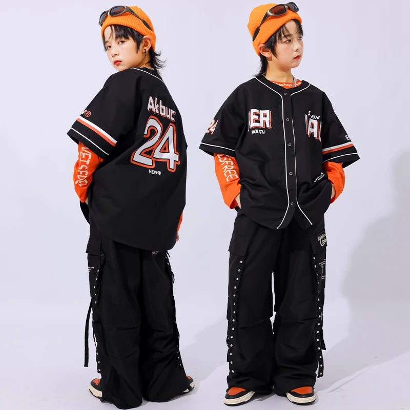 Child Hiphop Rapper Clothes Outfit Hip-hop Dance Street Wear Korean Boy y2k Streetwear Set Kids Hip Hop Performance Costume Suit