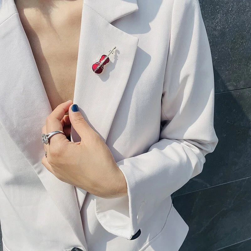 Classic Red Enamel Violin Guitar Brooches Women Alloy Weddings Banquet Brooch Pins Gifts