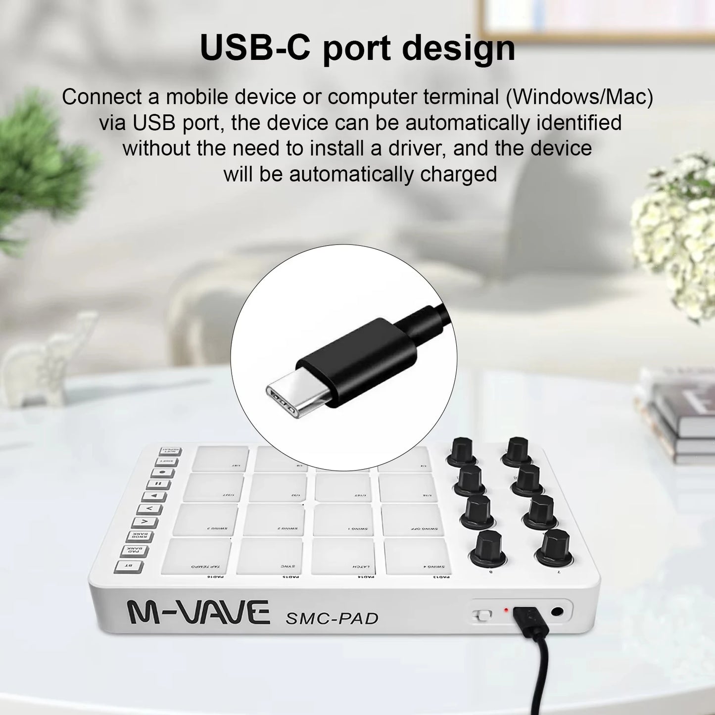 M-VAVE SMC-PAD, 16-Pad MIDI Controller,USB-C Interface， Portable Beat Maker & 3.5mm Output Interface