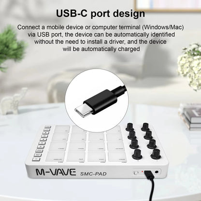 M-VAVE SMC-PAD, 16-Pad MIDI Controller,USB-C Interface， Portable Beat Maker & 3.5mm Output Interface