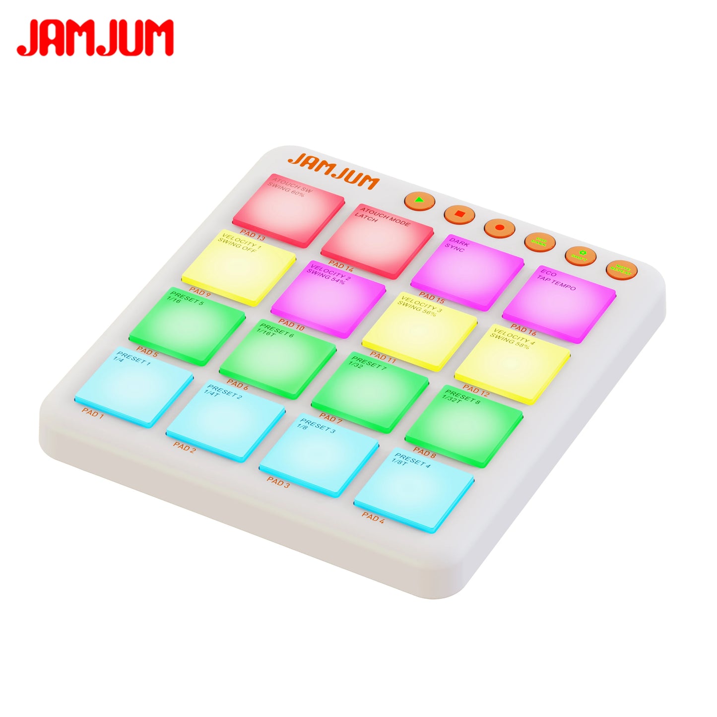 JAMJUM JP-MINI Pocket Beats Midi Controller Pad with Customized Buttons 16 RGB Backlit Pad Battery Indicator For Music creation