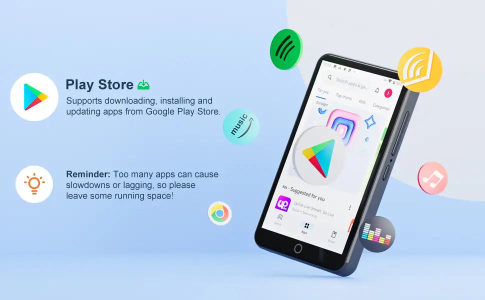 MP3 Player with Bluetooth and WiFi，4’’ Touch Screen Music Player Android 9.0 MTK 8 Core，MP4 Player with Spotify，Audible，Deezer，Am
